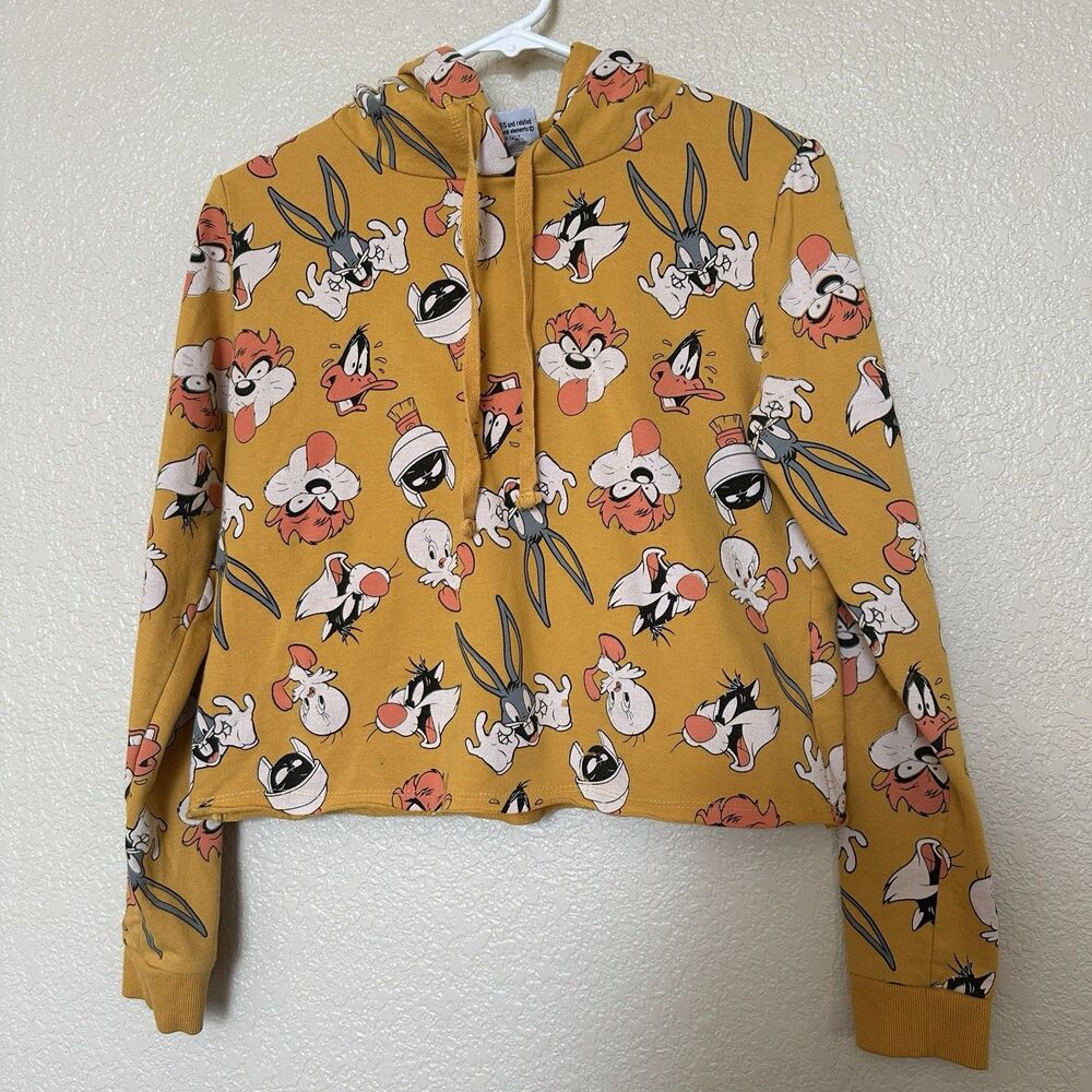 Looney Tunes Crop Top Hoodie Bugs Bunny & Friends | Yellow Mustard |‎ Small /Med
